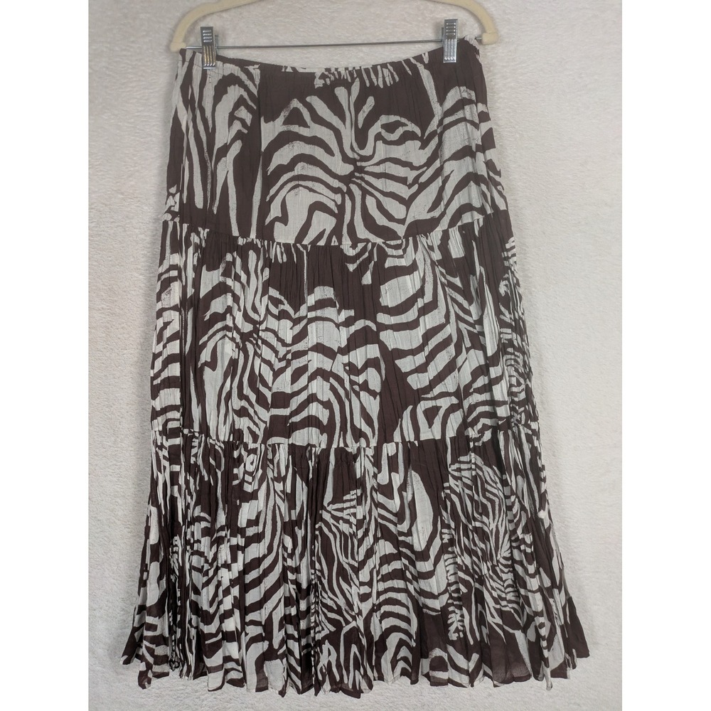 Jones New York Signature Tiered Skirt Women's 6 Brown Zebra Print Crinkle Maxi